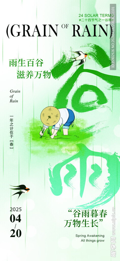 清新谷雨节气宣传插画