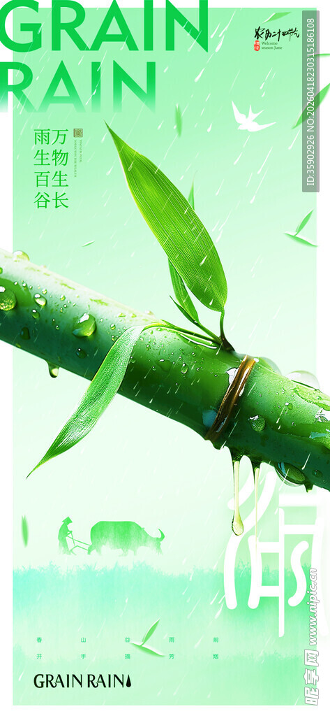 翠绿竹叶垂挂清新画面