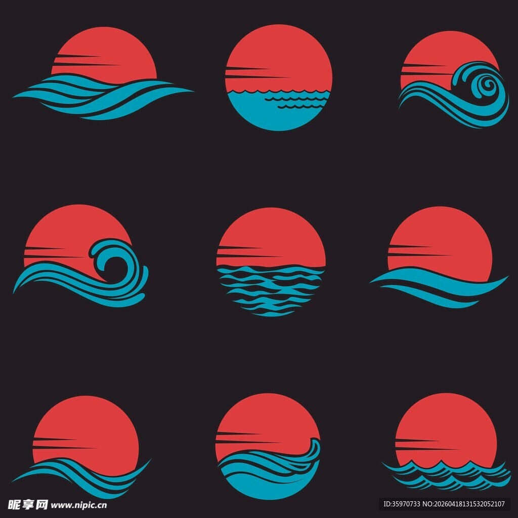 海浪红日图标