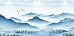 水墨山水间飞鸟伴群山