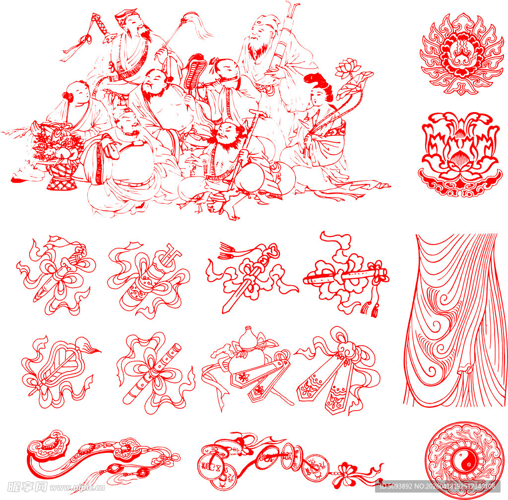 中式传统红色花纹图案集