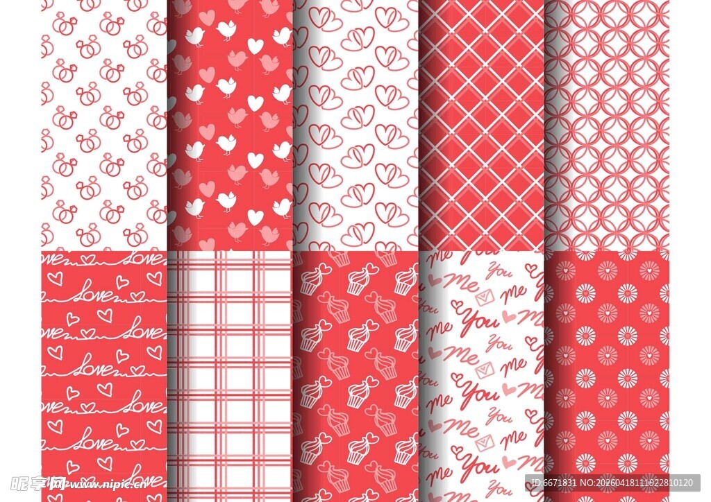 红色系多样花纹纸图案