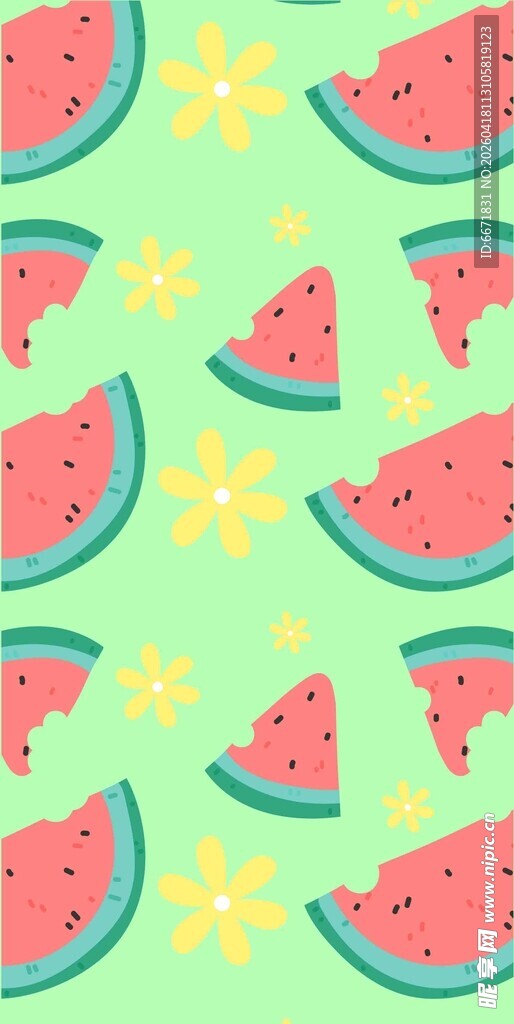 西瓜图案背景 清新夏日风