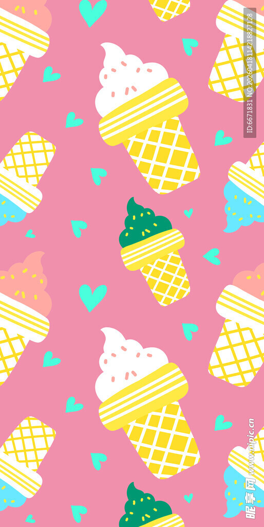 粉色背景多彩冰淇淋图案