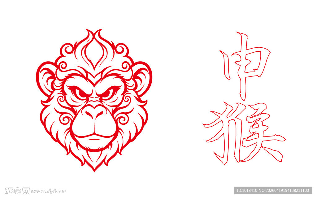 中式猴头剪纸图案