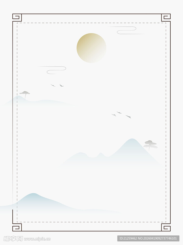 矢量新中式复古国潮山水画背背景