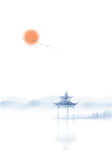 原创山水画凉亭中国风