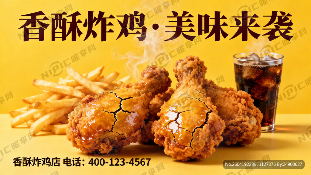 生成一个用于炸鸡店制作海报的黄