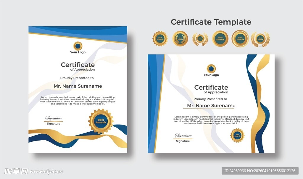 精美蓝白证书模板设计