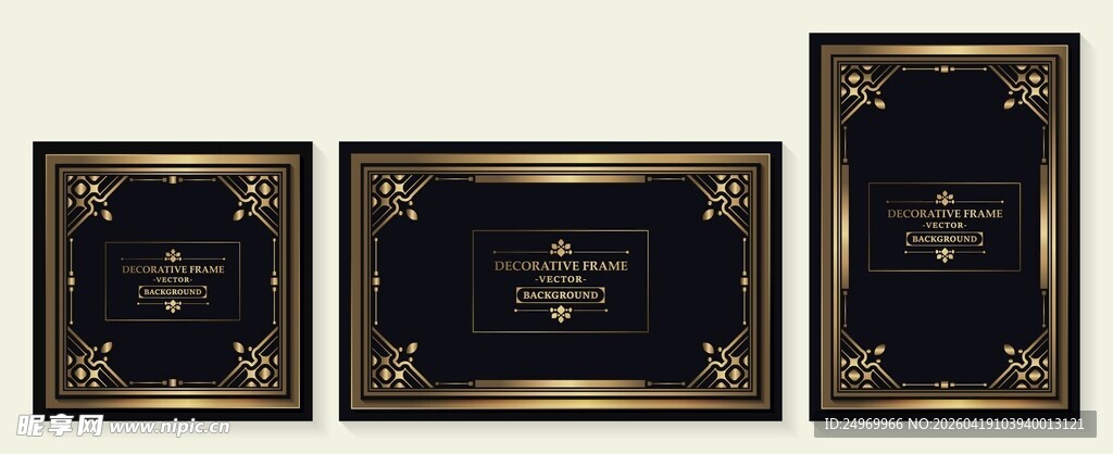 复古黑金装饰画三幅组图
