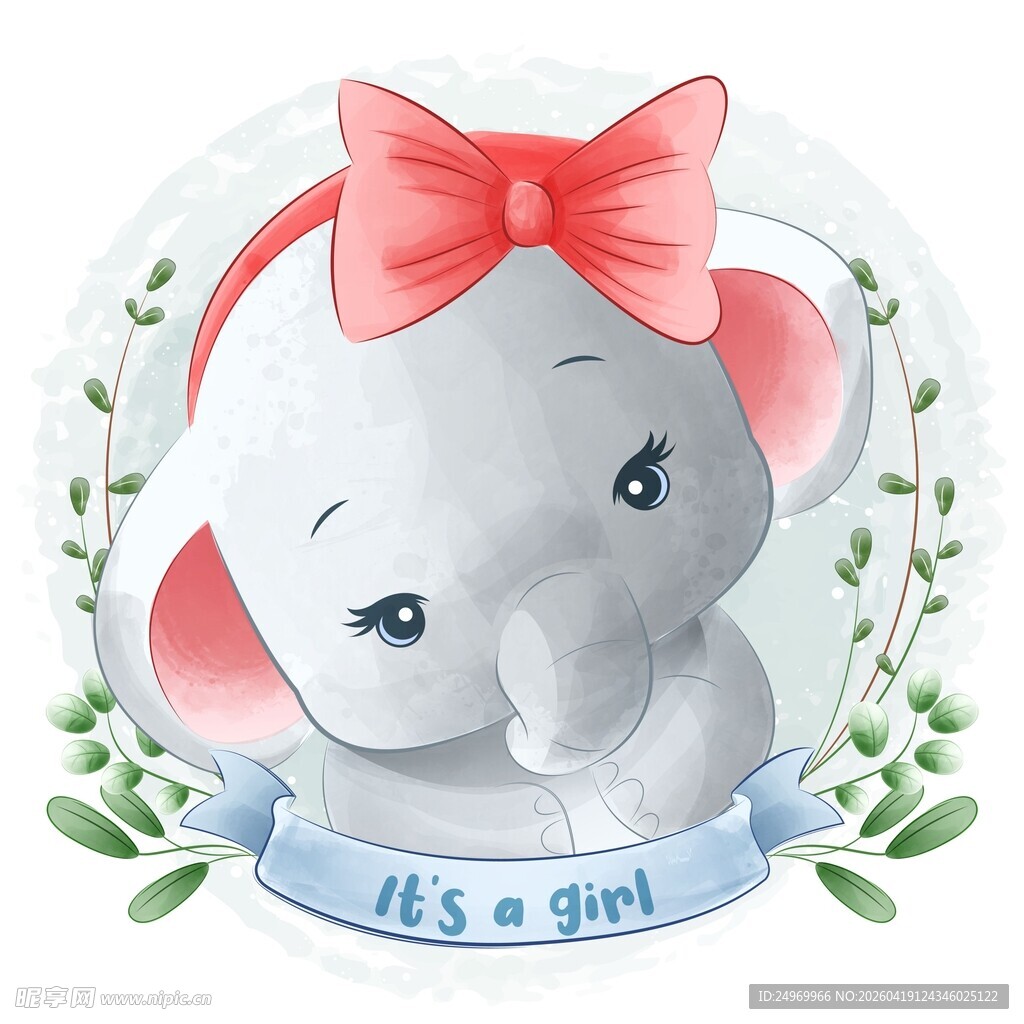 可爱小象女孩主题装饰画