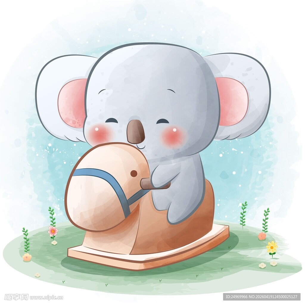 可爱考拉坐木马