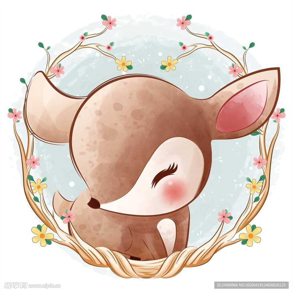 可爱小鹿被花环环绕