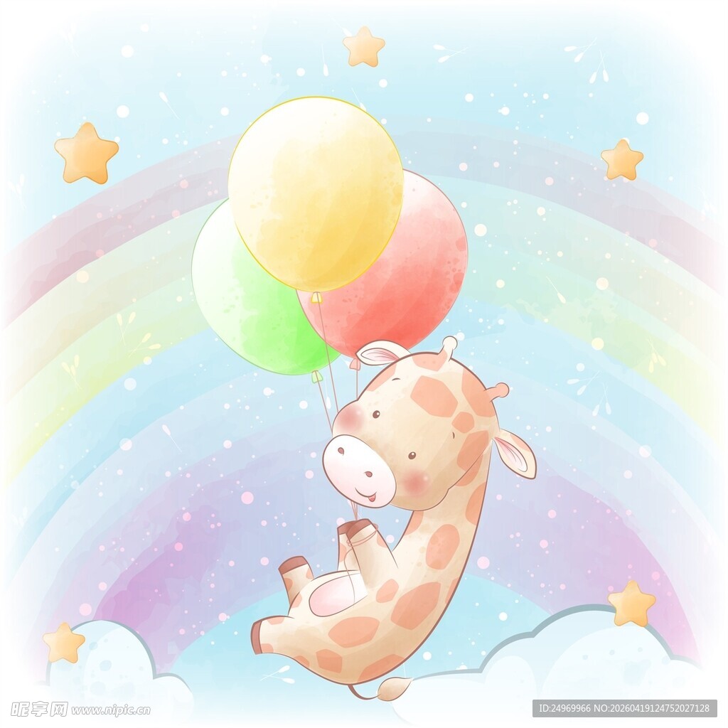 梦幻长颈鹿乘气球遨游