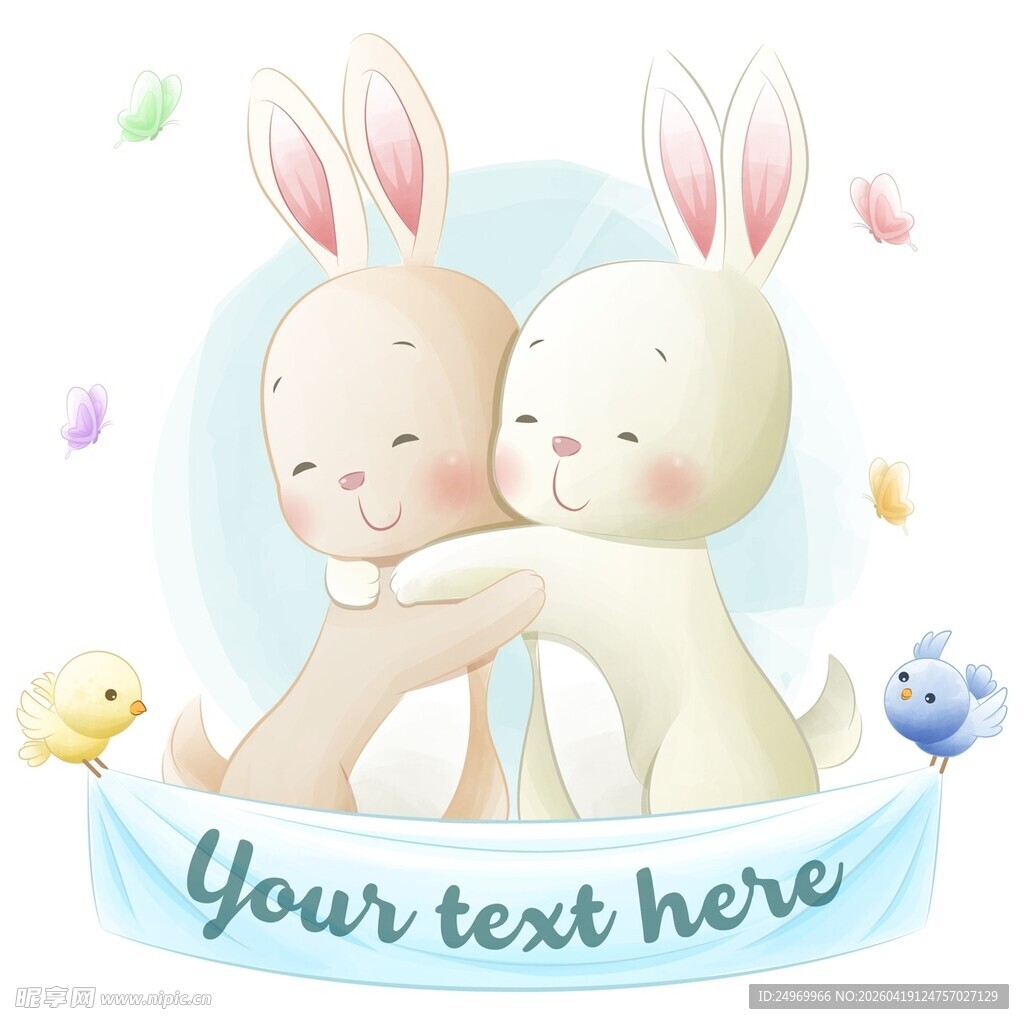 可爱双兔依偎温馨画面