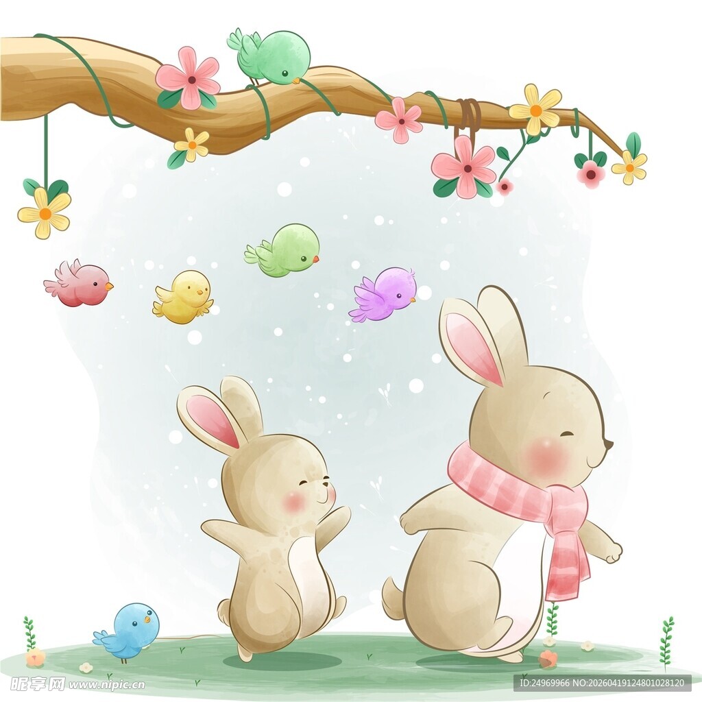 春日萌兔赏彩色蛋景