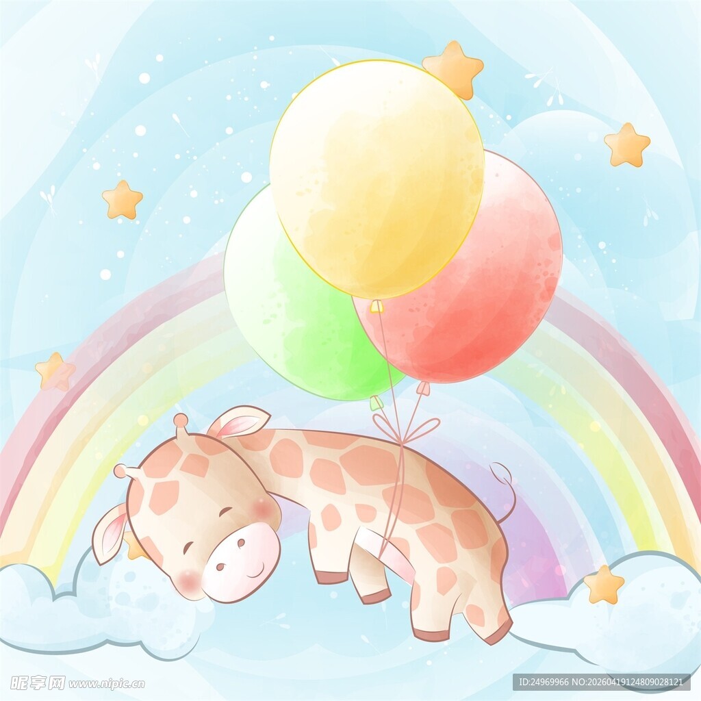 梦幻云端的动物与气球