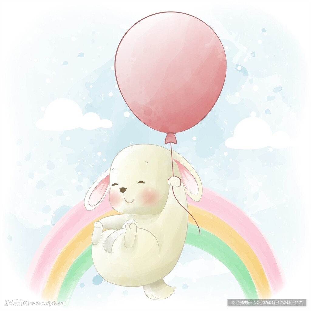 彩虹下的气球小兔