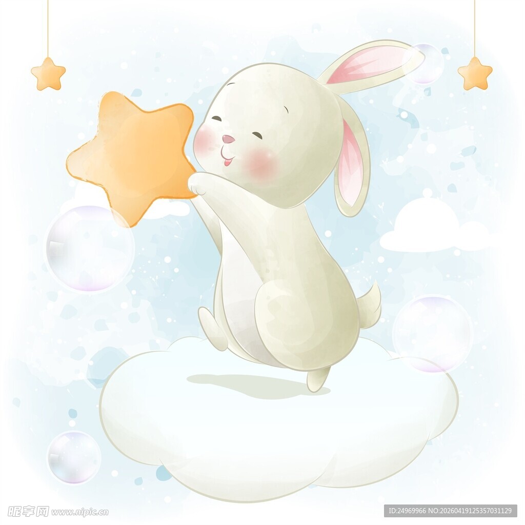 云朵上的白兔与星星