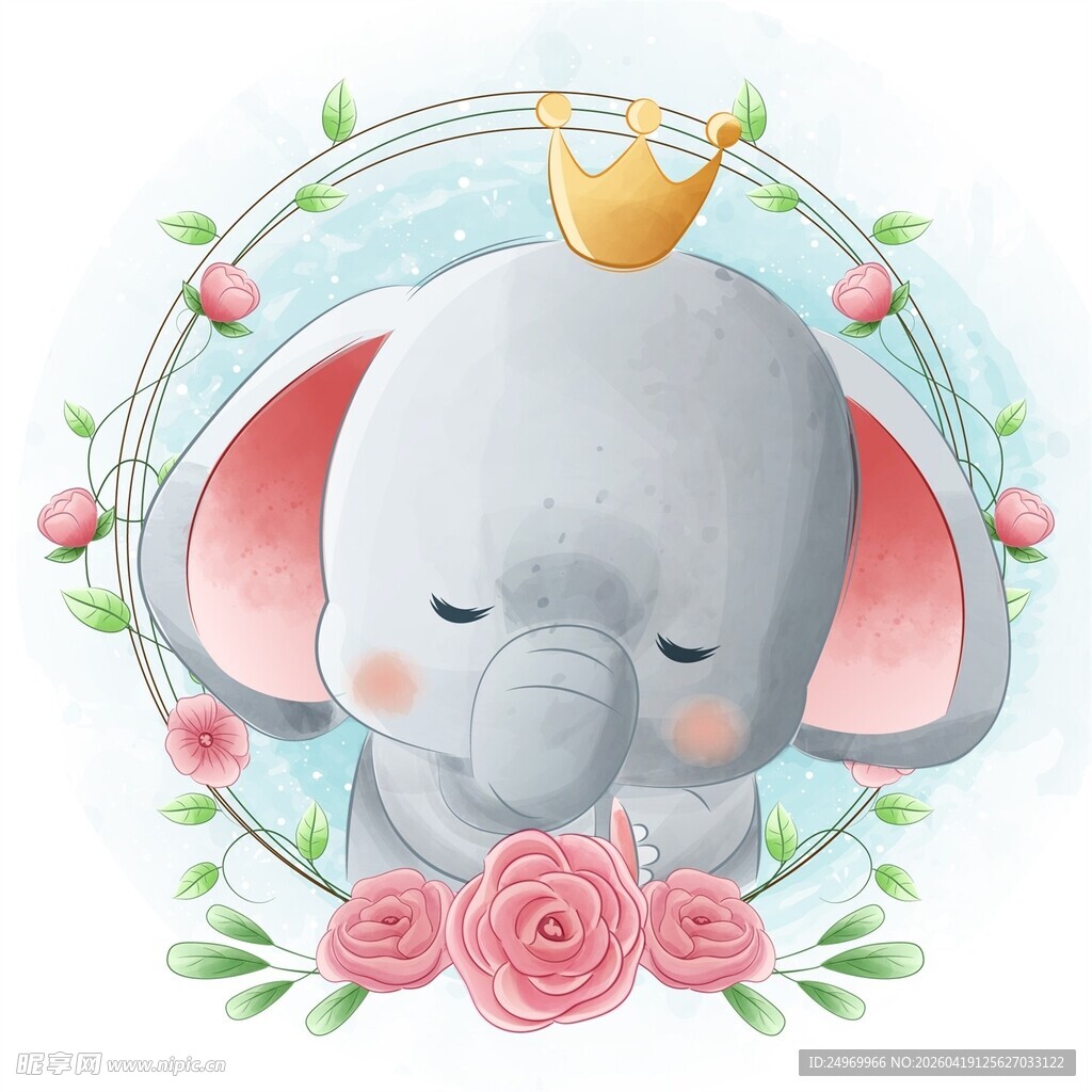 戴皇冠的可爱小象插画