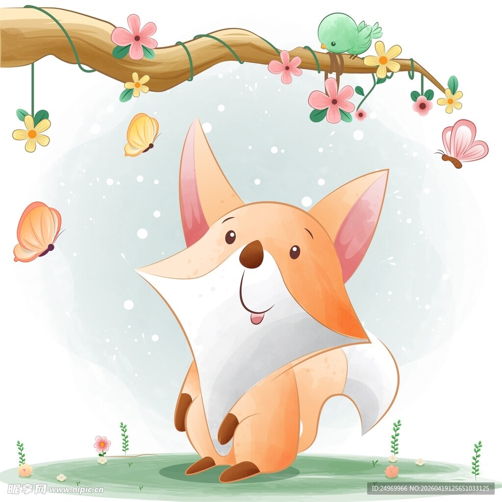 可爱狐狸在春日场景中