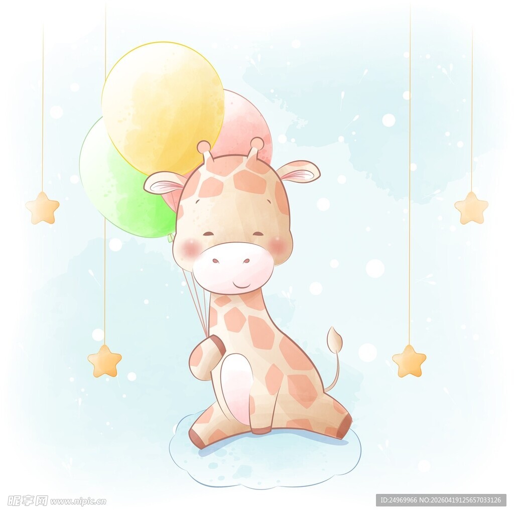 可爱长颈鹿与彩色气球