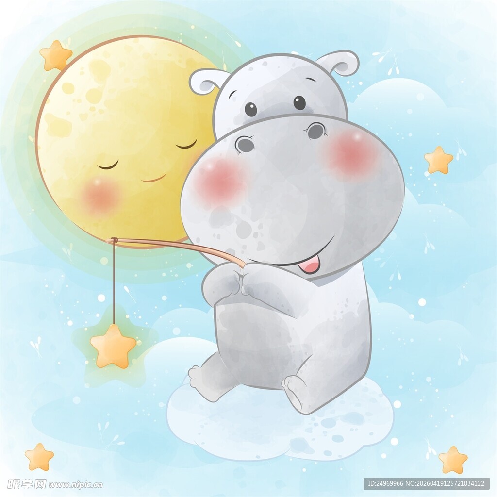 河马在云端伴月入眠