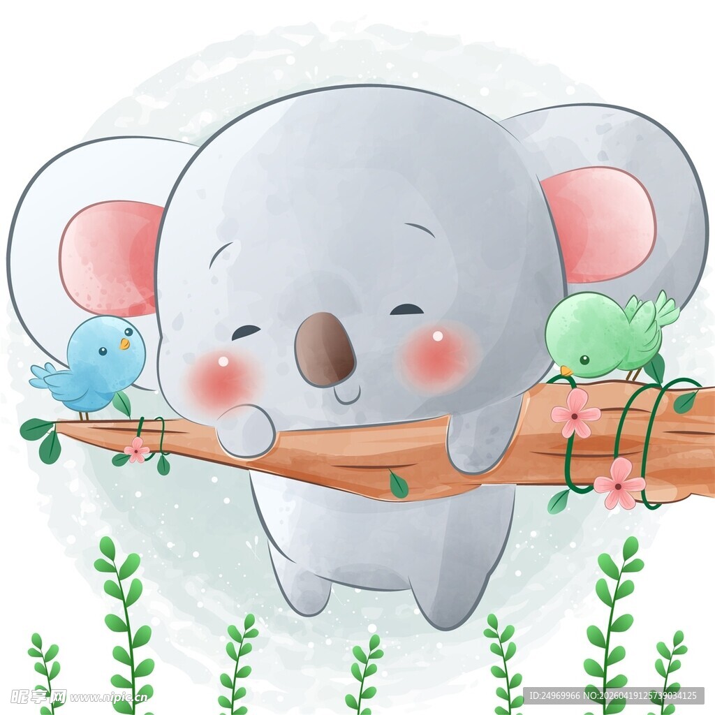 可爱考拉趴在树枝上