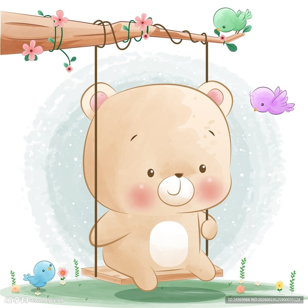 荡秋千的可爱小熊