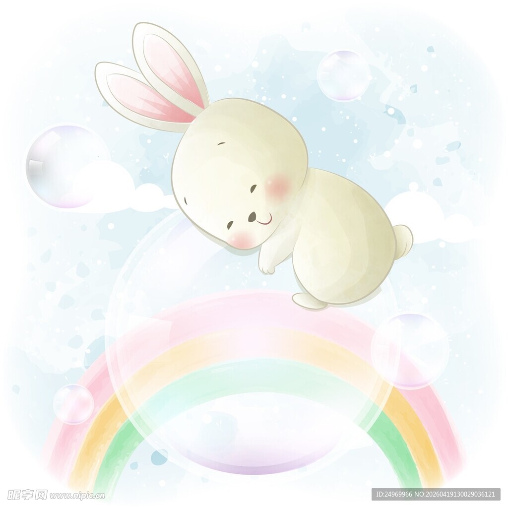 彩虹上的可爱小兔