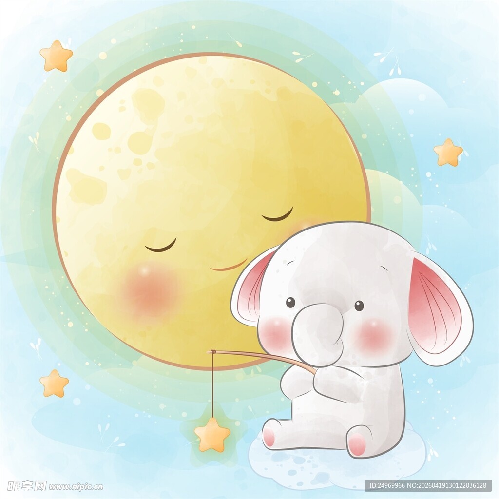 小象伴月入眠的温馨场景