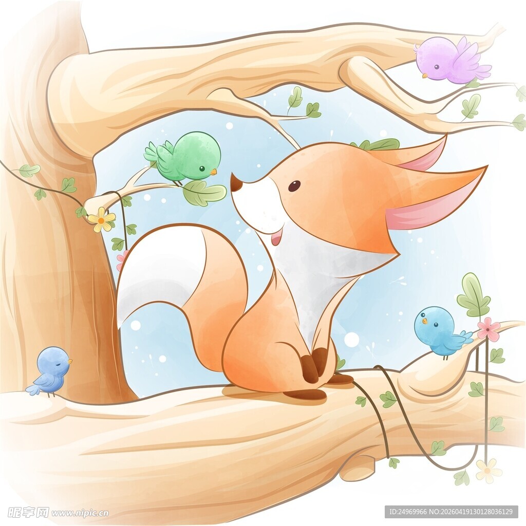 树枝上的可爱小狐狸