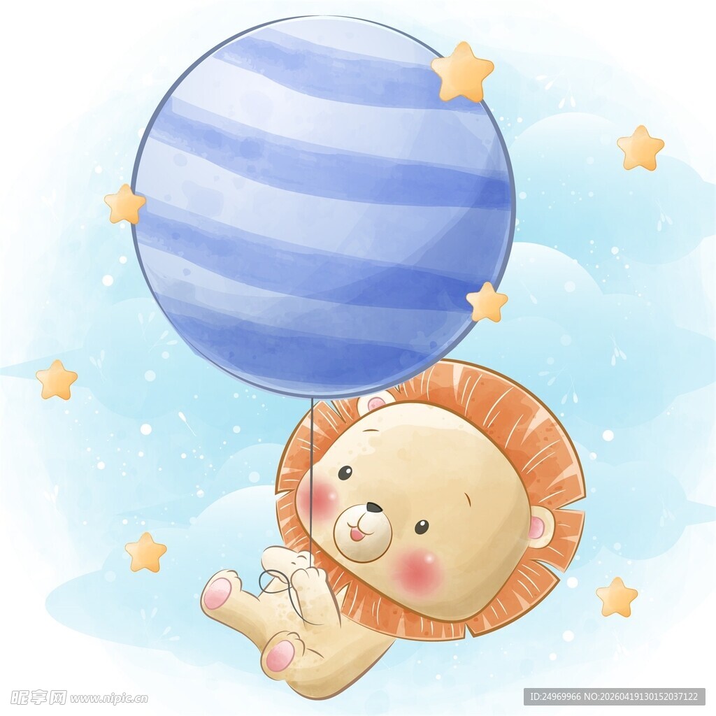 小狮子乘气球梦幻飞翔