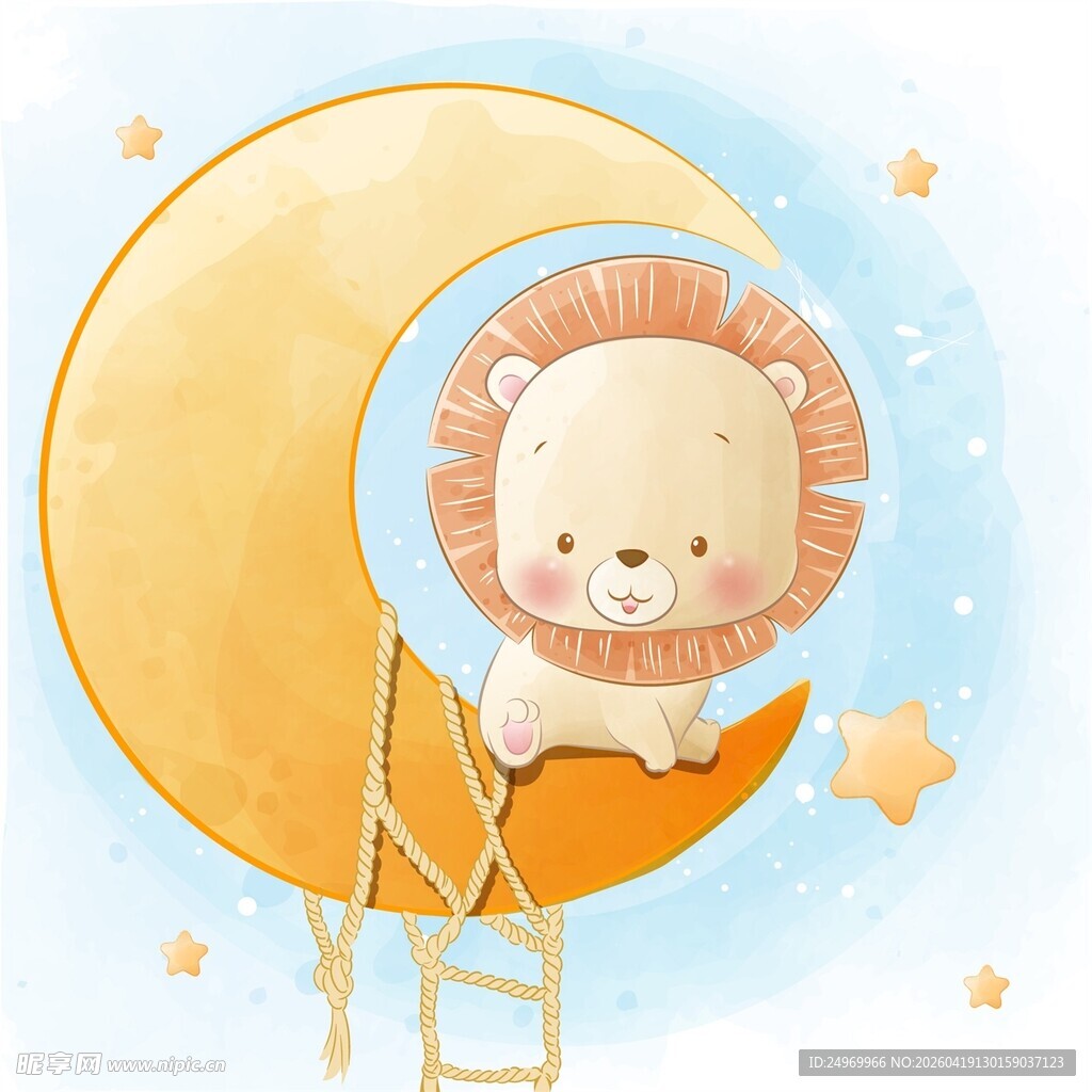 小狮子在月亮上的梦幻场景
