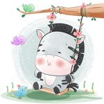 可爱斑马荡秋千