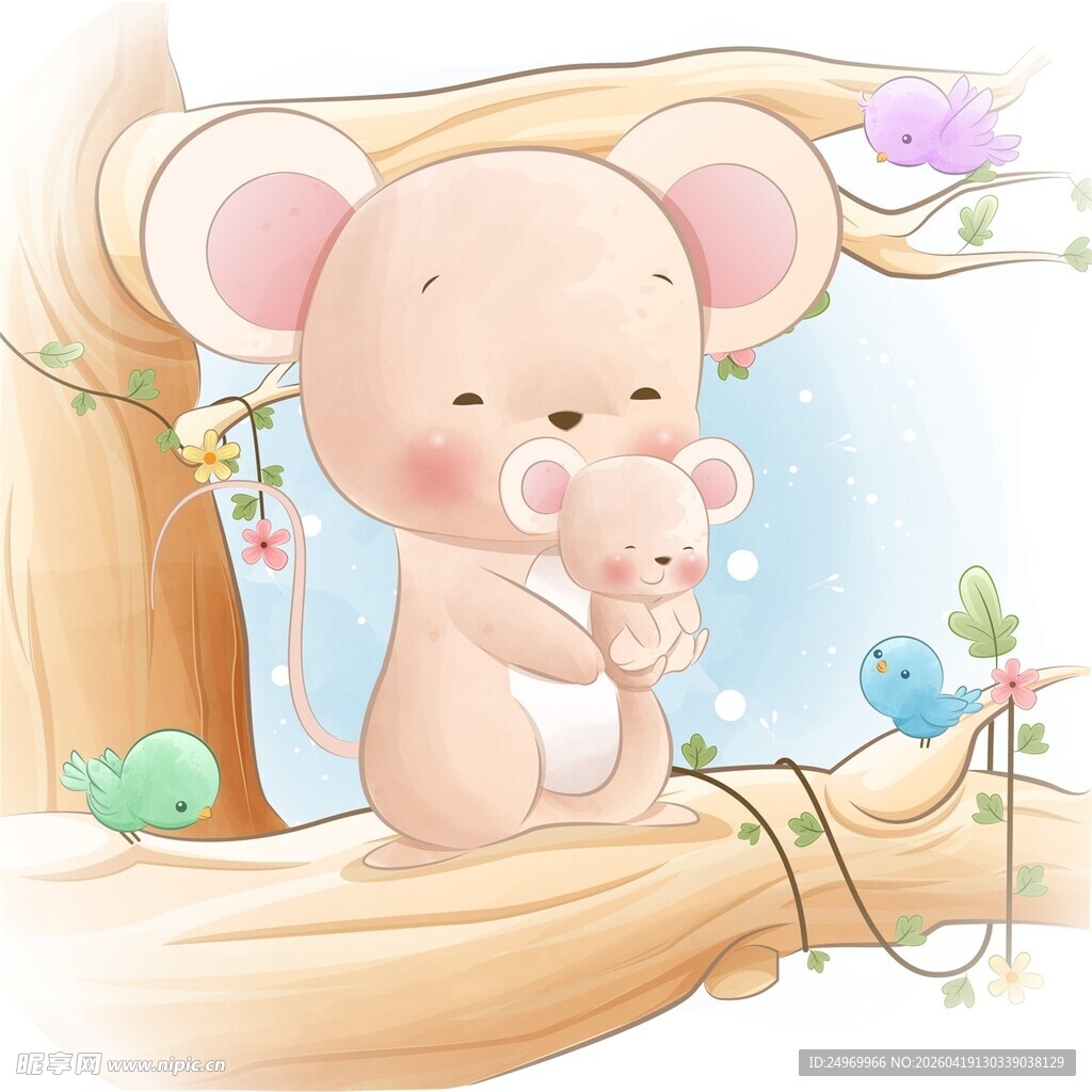 树上的母子鼠温馨时刻