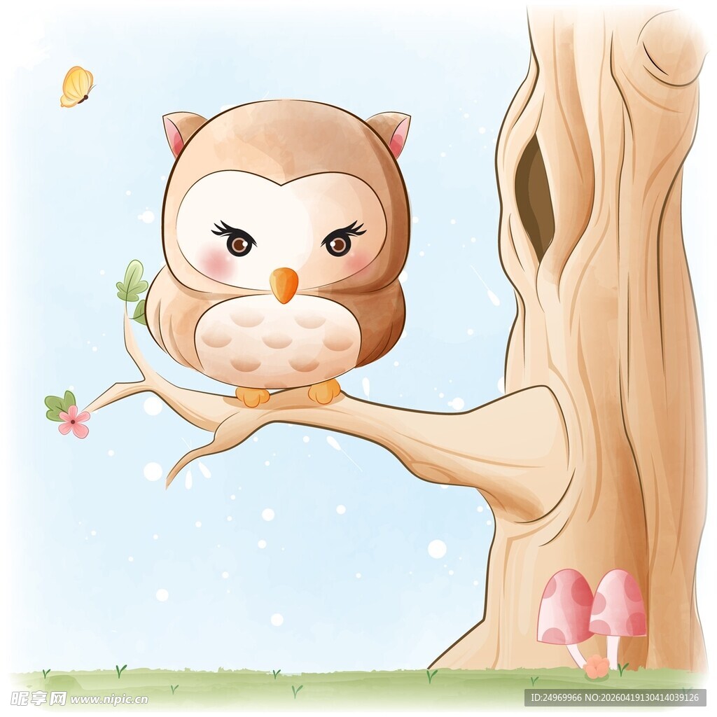 树枝上的可爱猫头鹰