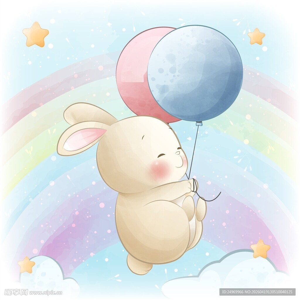 小兔携气球畅游梦幻天际