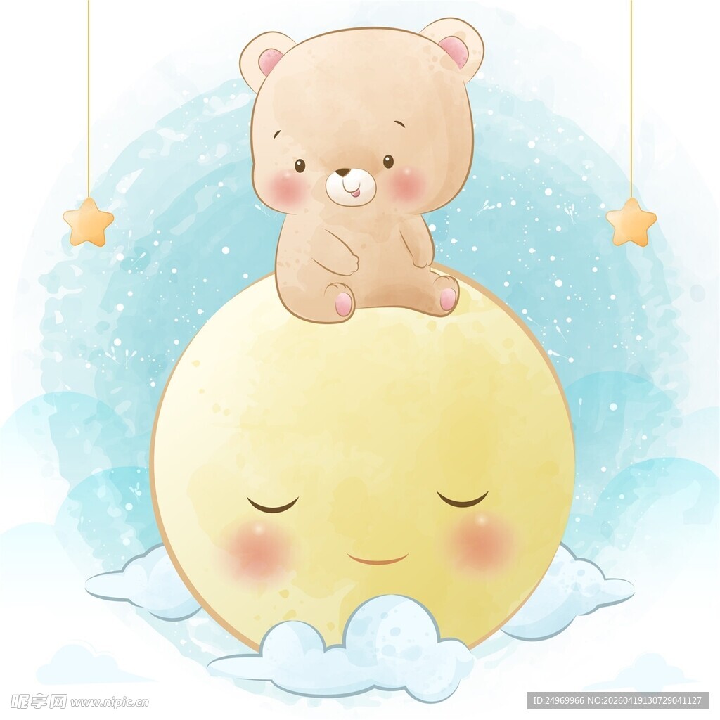 小熊坐在月亮上的梦幻场景