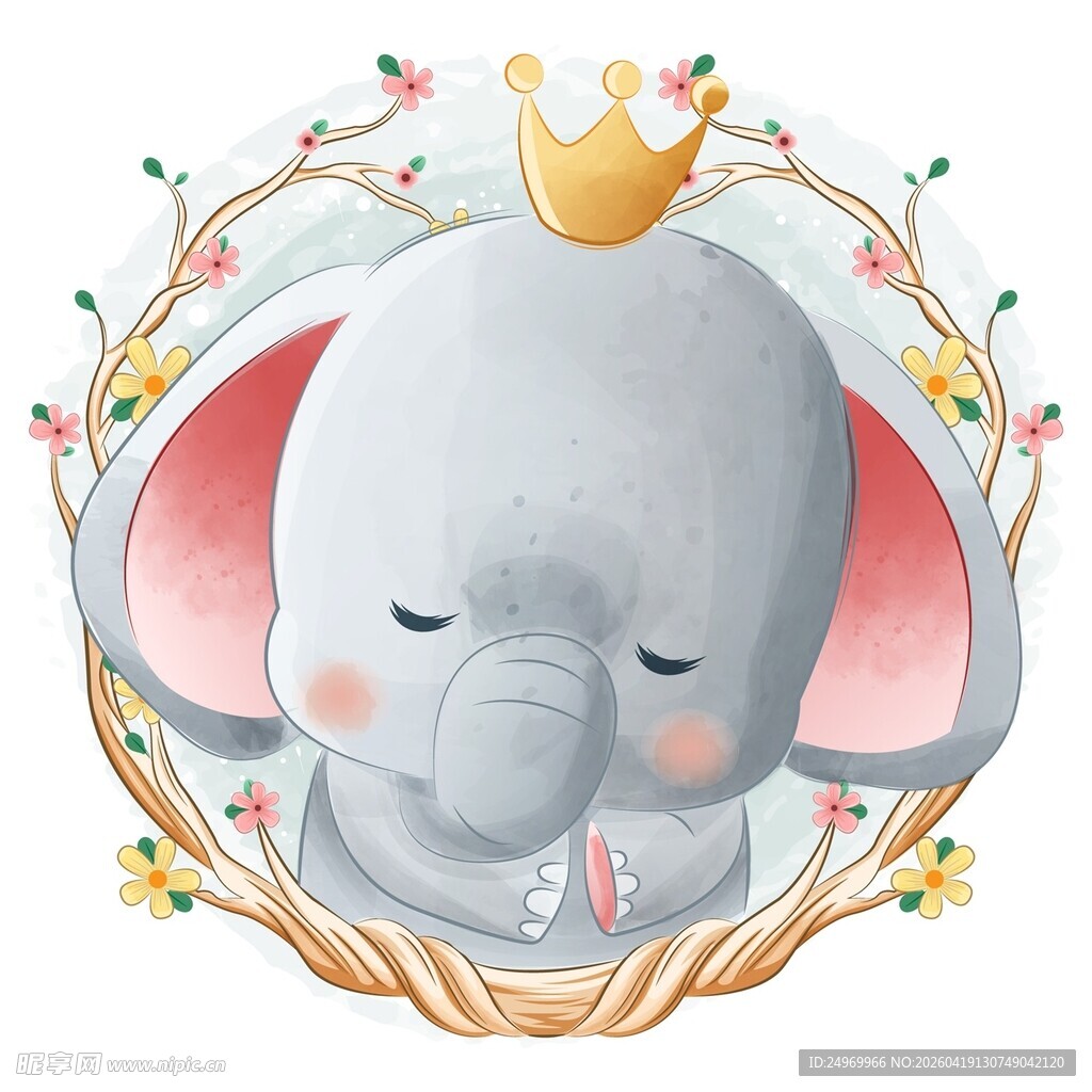 戴皇冠的可爱小象插画