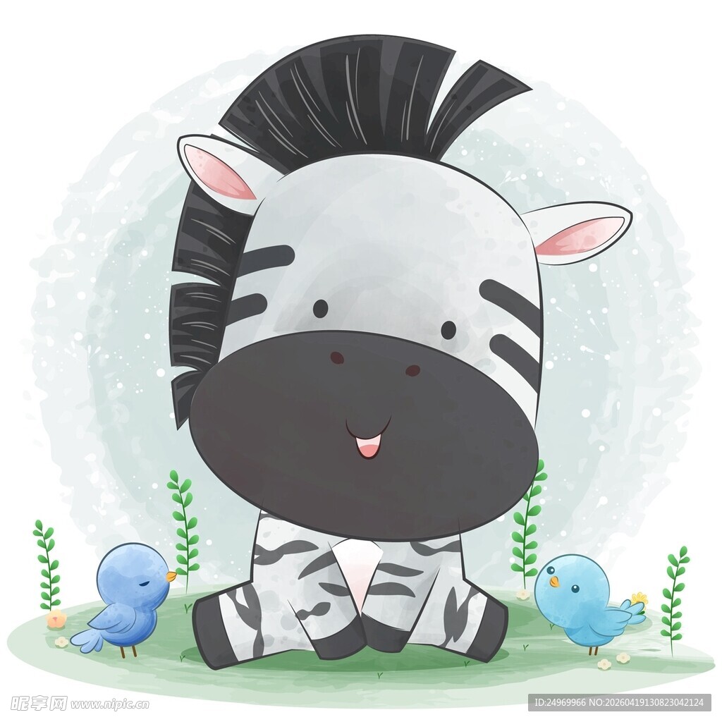 可爱斑马与小鸟的温馨画面