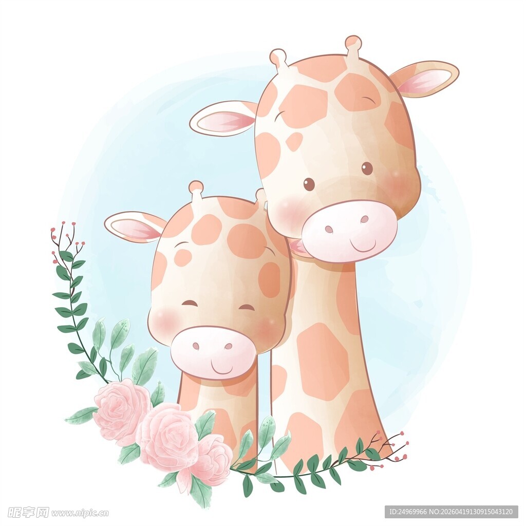 长颈鹿母子温馨相伴画面