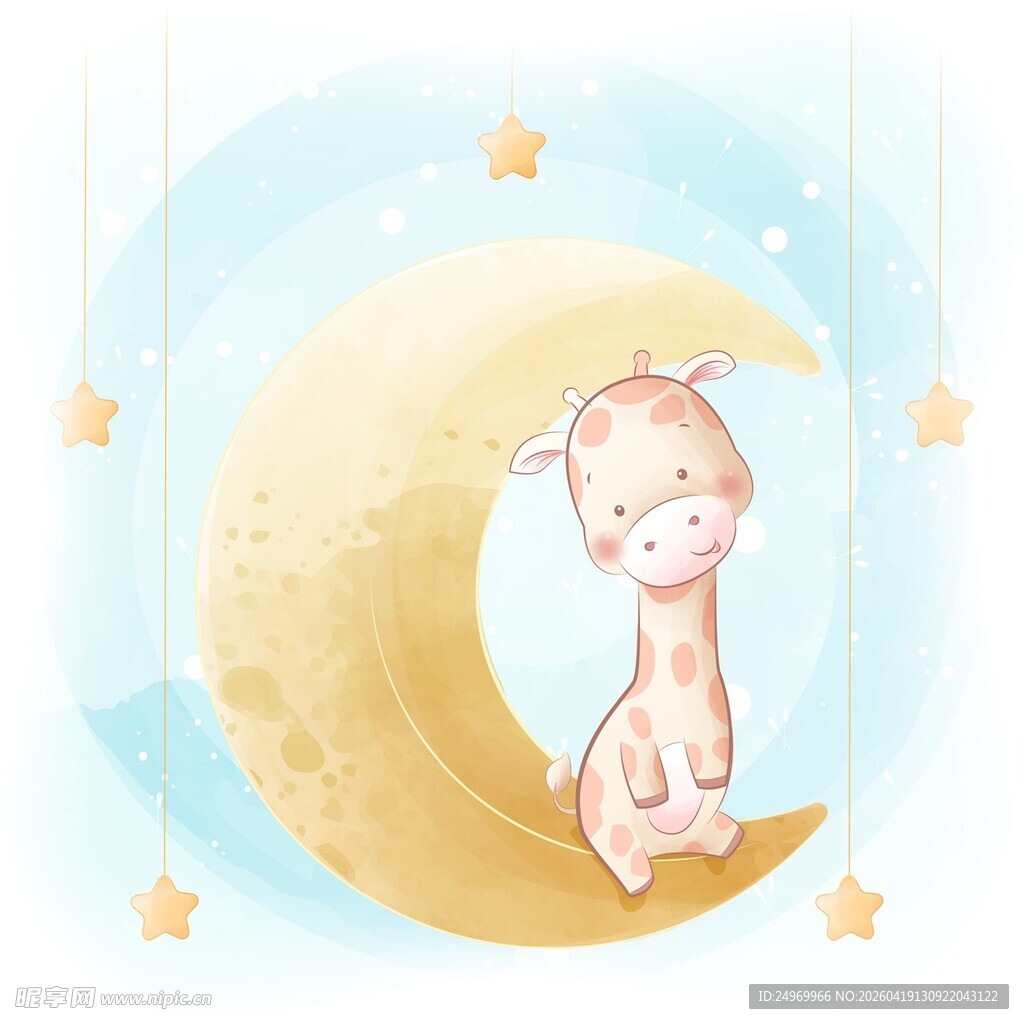 月亮上的可爱长颈鹿