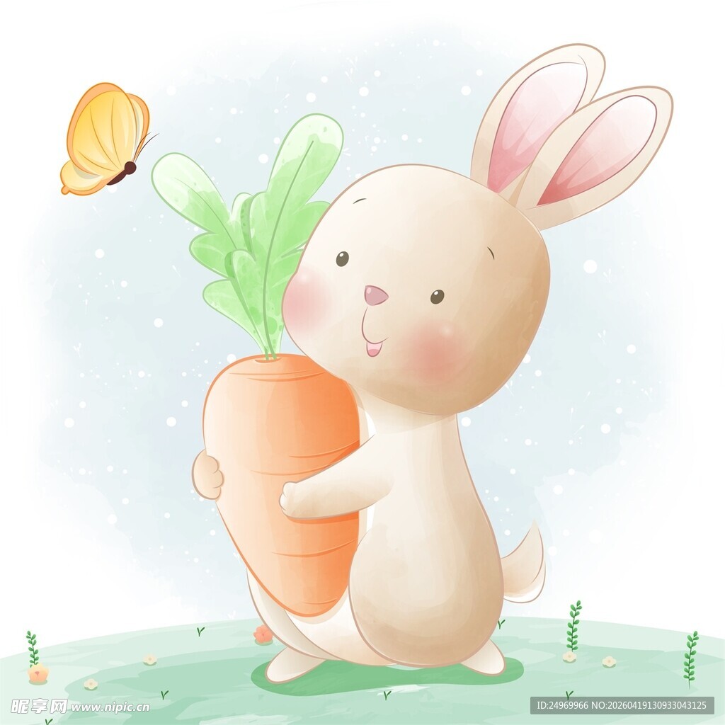 抱胡萝卜的可爱兔子