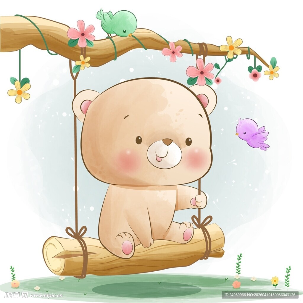 小熊惬意荡秋千