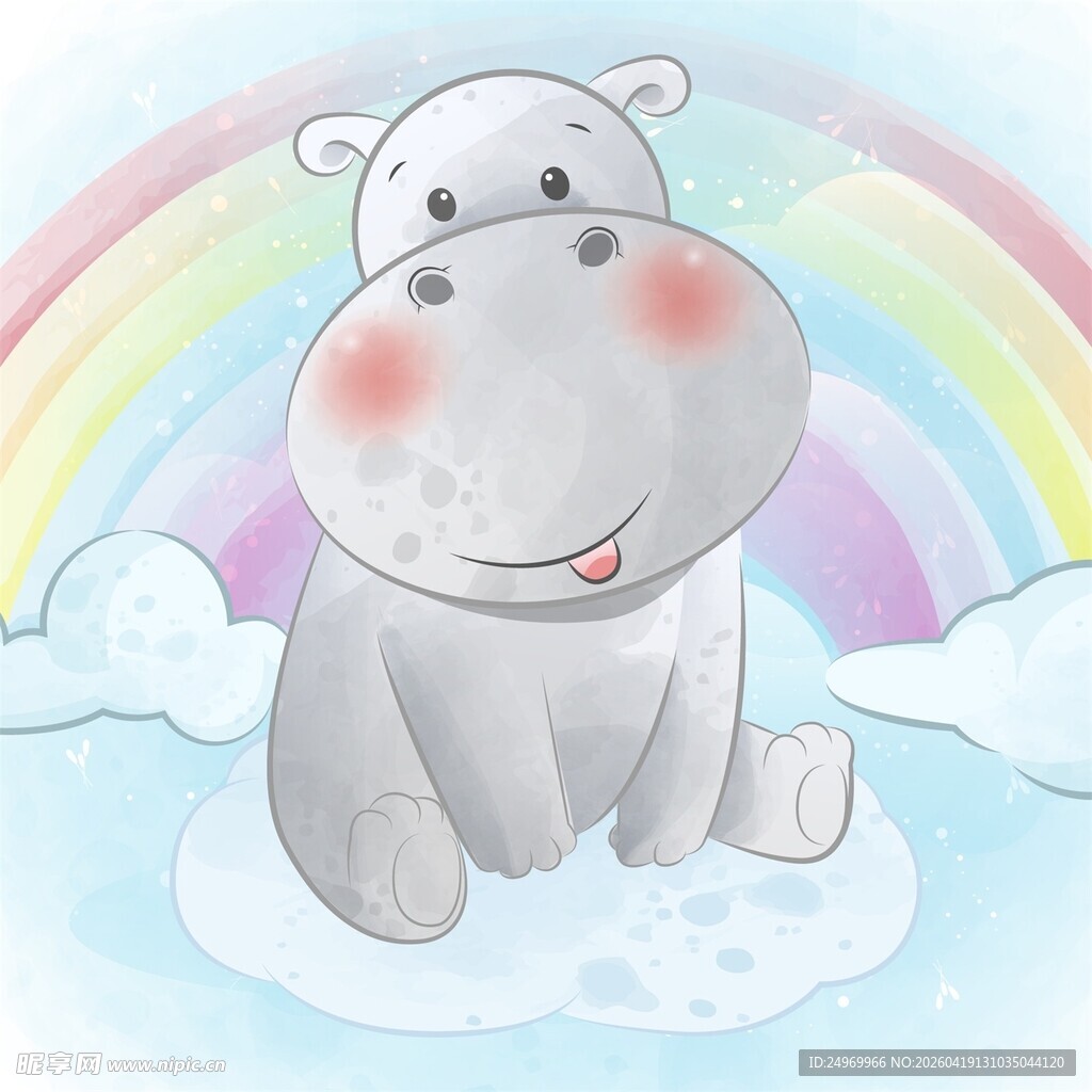 云朵上的微笑河马