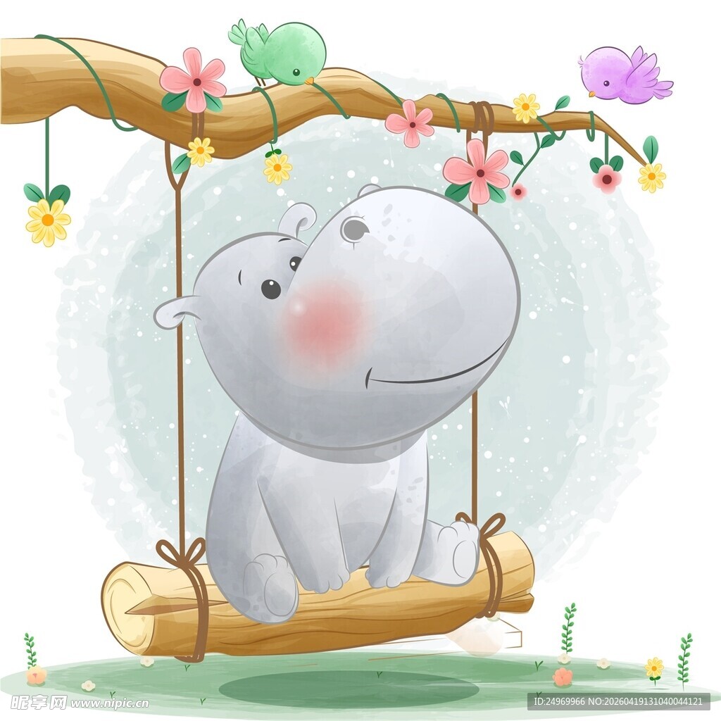 荡秋千的可爱河马