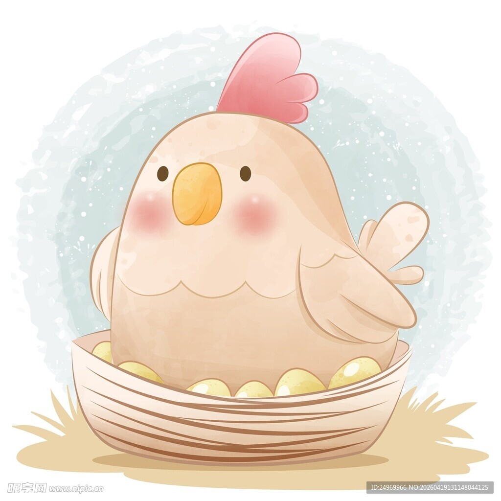 母鸡孵蛋可爱插画