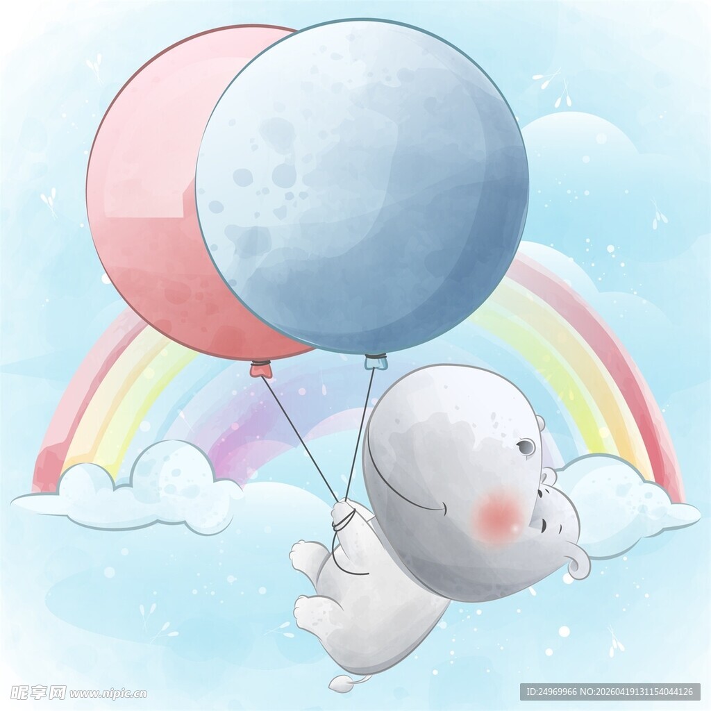 气球小兔乘彩虹飞翔