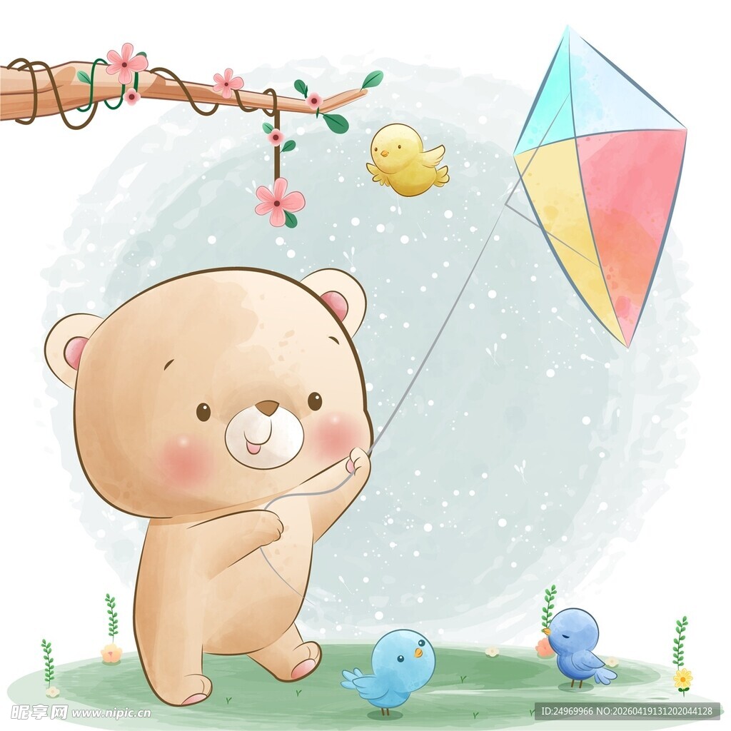 小熊欢乐放风筝